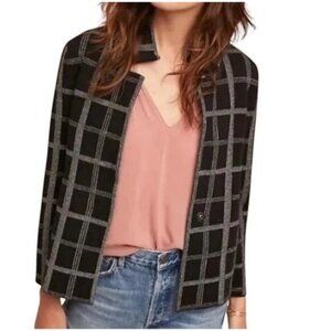 Anthropologie Moth Windowpane Check Sweater Blazer SMALL Women's Soft Black Whit